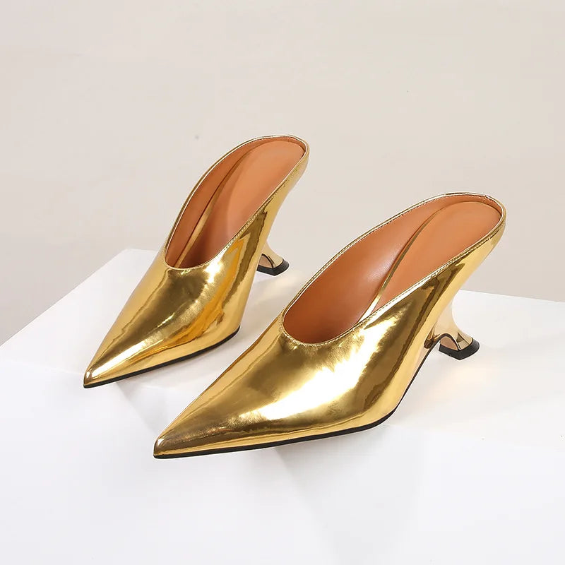 Elegant Pointed Toe Women Slippers Shoes Designer Shallow Fashion Spring Autumn Wedges High Heels Banquet Mule Zapatos De Mujer