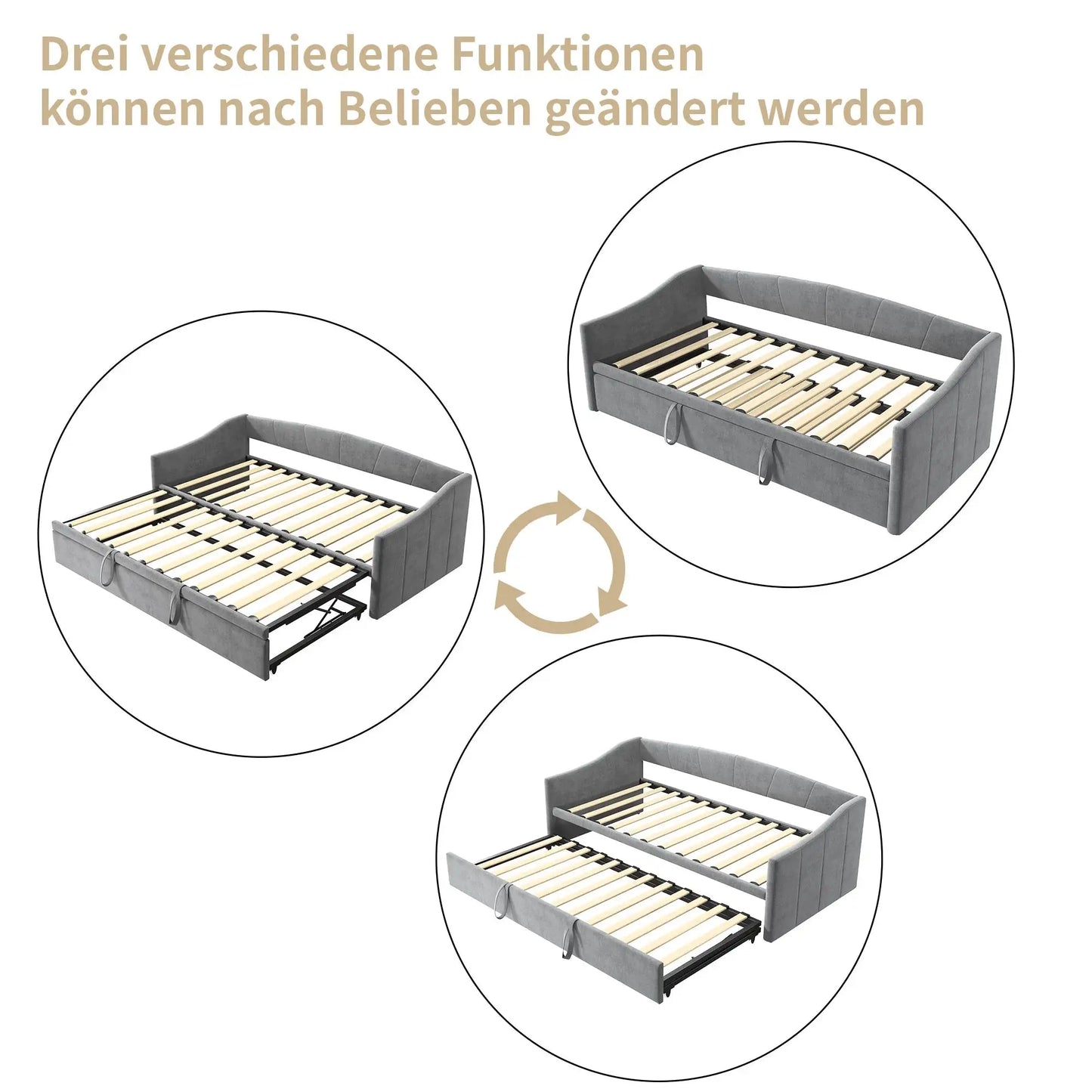 Schlafsofa Ausziehbar Mit Samtbezug Und Rückenlehne Grau