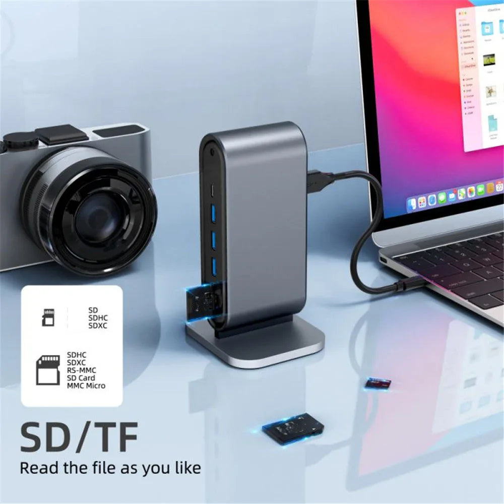 USB C docking station with hdmi 4k, power delivery charging, ethernet port, vga, sd card reader