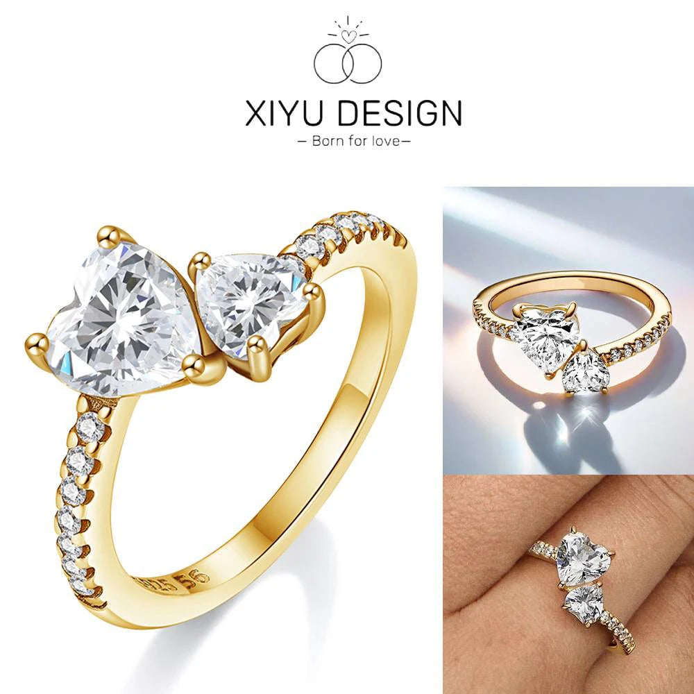 New 925 Silver Shining Red Double Love Ring Zircon Original S925 Finger wedding Ring DIY Women Fine Jewelry Gift
