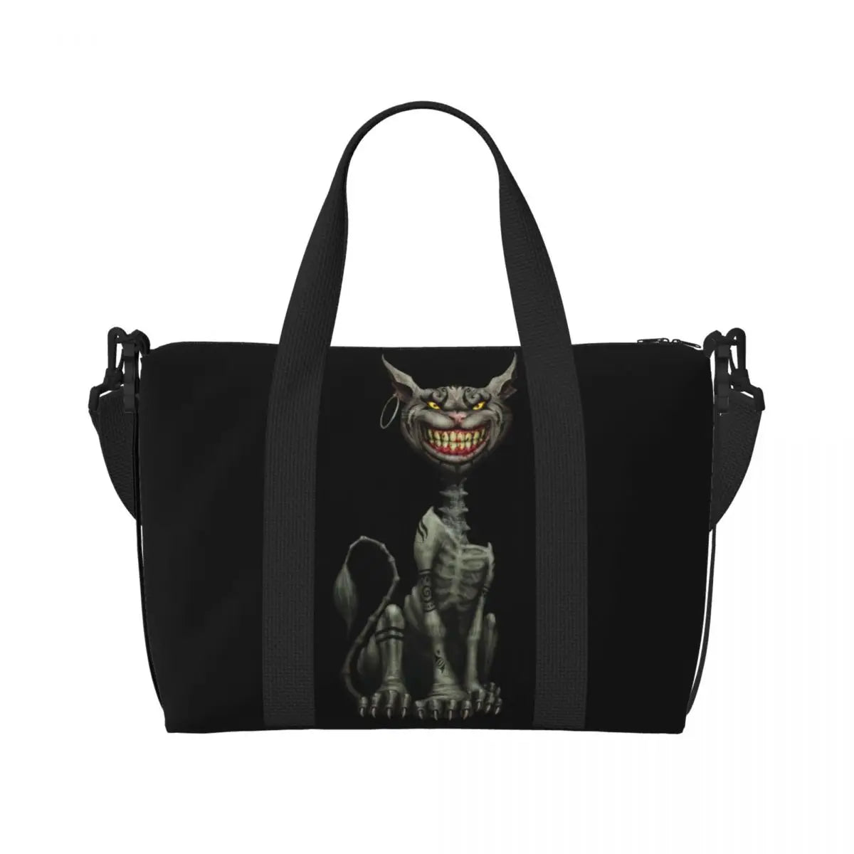 Custom Cheshire Cat Beach Tote Bag for Women We're All Mad Here Cat Big Compartment Gym Beach Travel Bags