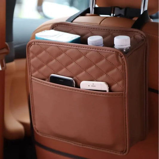 Leather Car Backseat Storage Bag Multifunctional Adjustable Backseat Large Capacity Pocket Protector Seat Back
