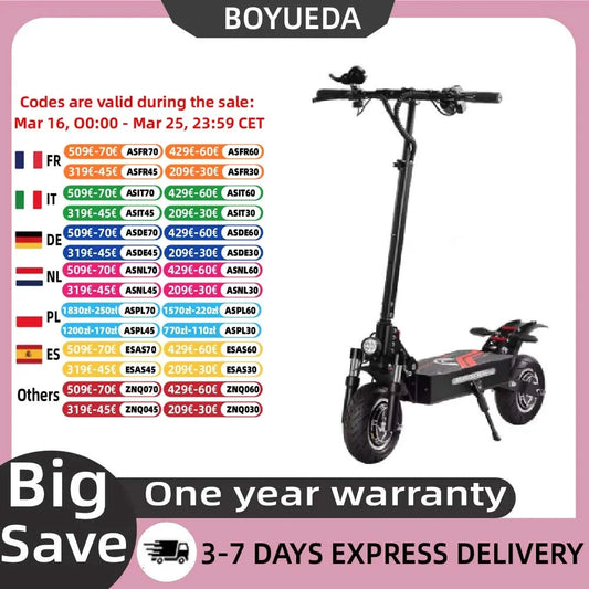 BOYUEDA Q7 PRO Erwachsenen-E-Scooter 1600W*2 Doppelmotor Faltbarer City-E-Scooter 52V19AH 10-Zoll-Reifen Offroad-Elektroroller by Golden Bridge Store