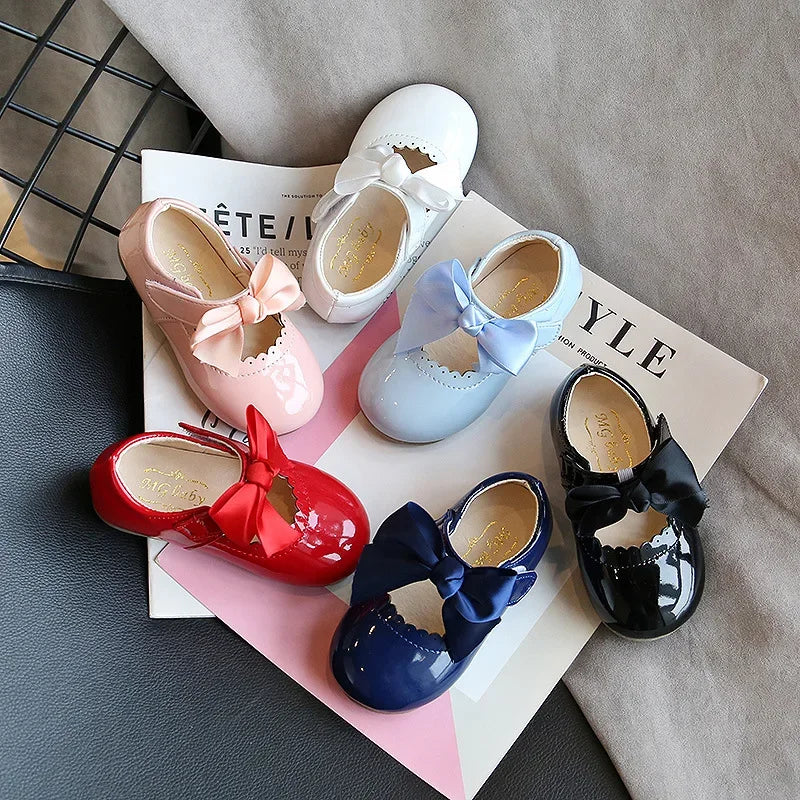 Baby Prinzessin Mädchen Schuhe 2025 - Frühling Herbst Süße Schleife Lackleder - Tanzschuhe Erste Laufschuhe Kinder