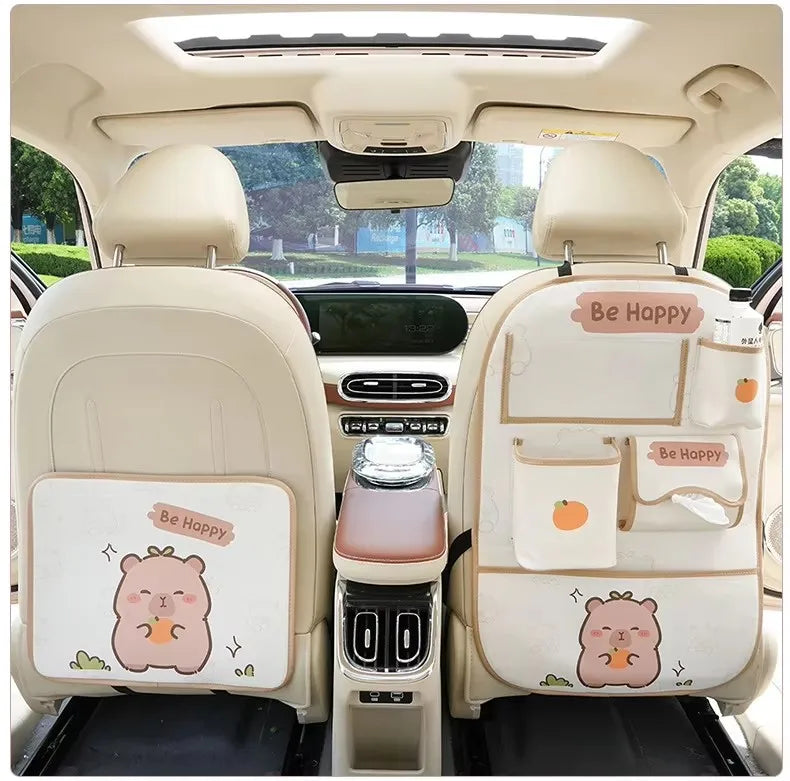 Car seat back storage bag Hanging bag Car seat back anti-kick mat multi-functional cute in-car storage bag