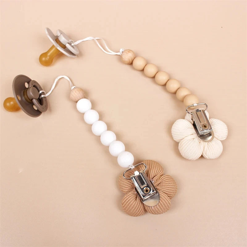 Cute Baby Silicone Bead Pacifier Chain Newborn Baby Things Accessories Pacifier Clips Flower Pacifiers Chain Nipple Bracket