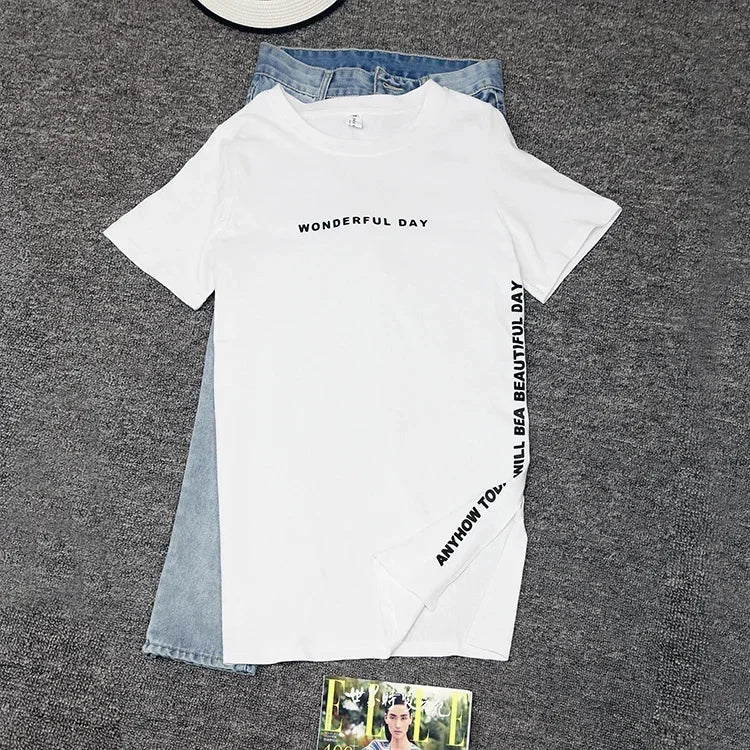 Women T-shirts Anime Y2k T Shirts Gothic tops 2023 Summer Loose Slit Femme Cotton T shirt Print Long Short Sleeve Ladies T-shirt