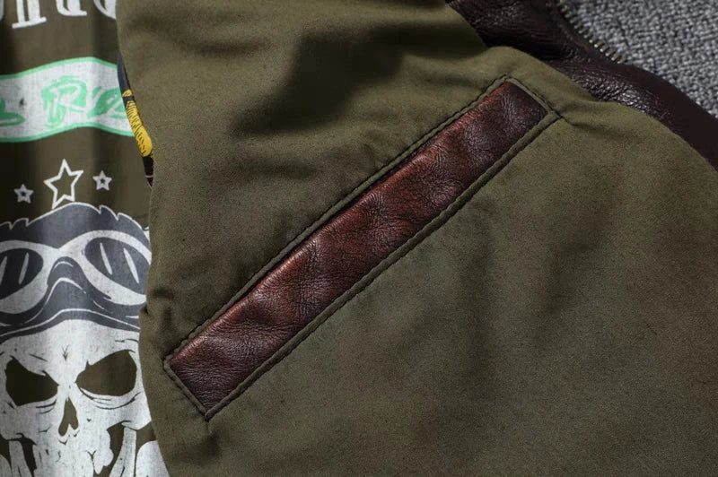 New Men's Genuine Leather Jacket Vintage Stone Milled Top Layer Cowhide Bomber Jacket A2 Brown Men's Calfskin Motorcycle Jacket