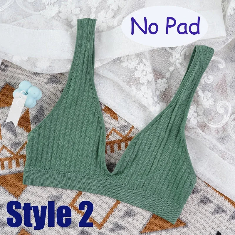 Women Seamless Sports Crop Top Sexy Bra Female Tube Tops Deep V Sexy Women's Underwear Bralette Sleeveless Camis Bandeau Top
