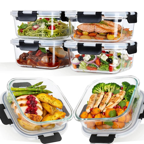800ml Quadratische Glas-Lunchbox, Mikrowellen- & Ofenfest, Auslaufsichere Luftdichte Bento-Box Aufbewahrungsbehälter, Tragbar für Unterwegs