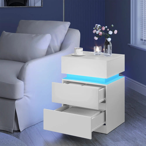 WOLTU Moderner Nachttisch mit LED-Beleuchtung, 2 Schubladen, USB-Ladefunktion, schmaler Sofatisch
