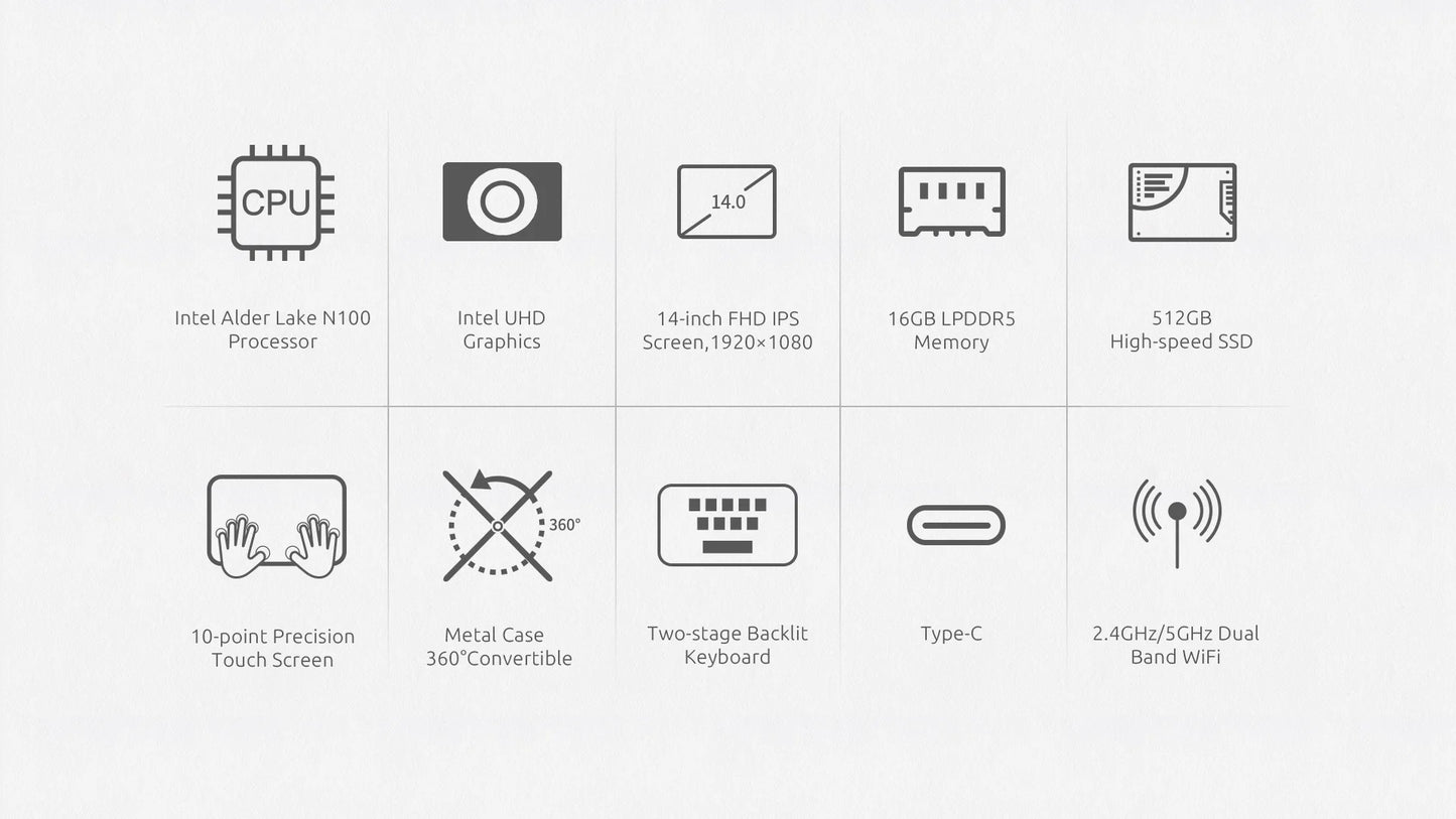 BMAX Y14 Touchscreen - 16GB RAM, Intel N100, 14 Zoll