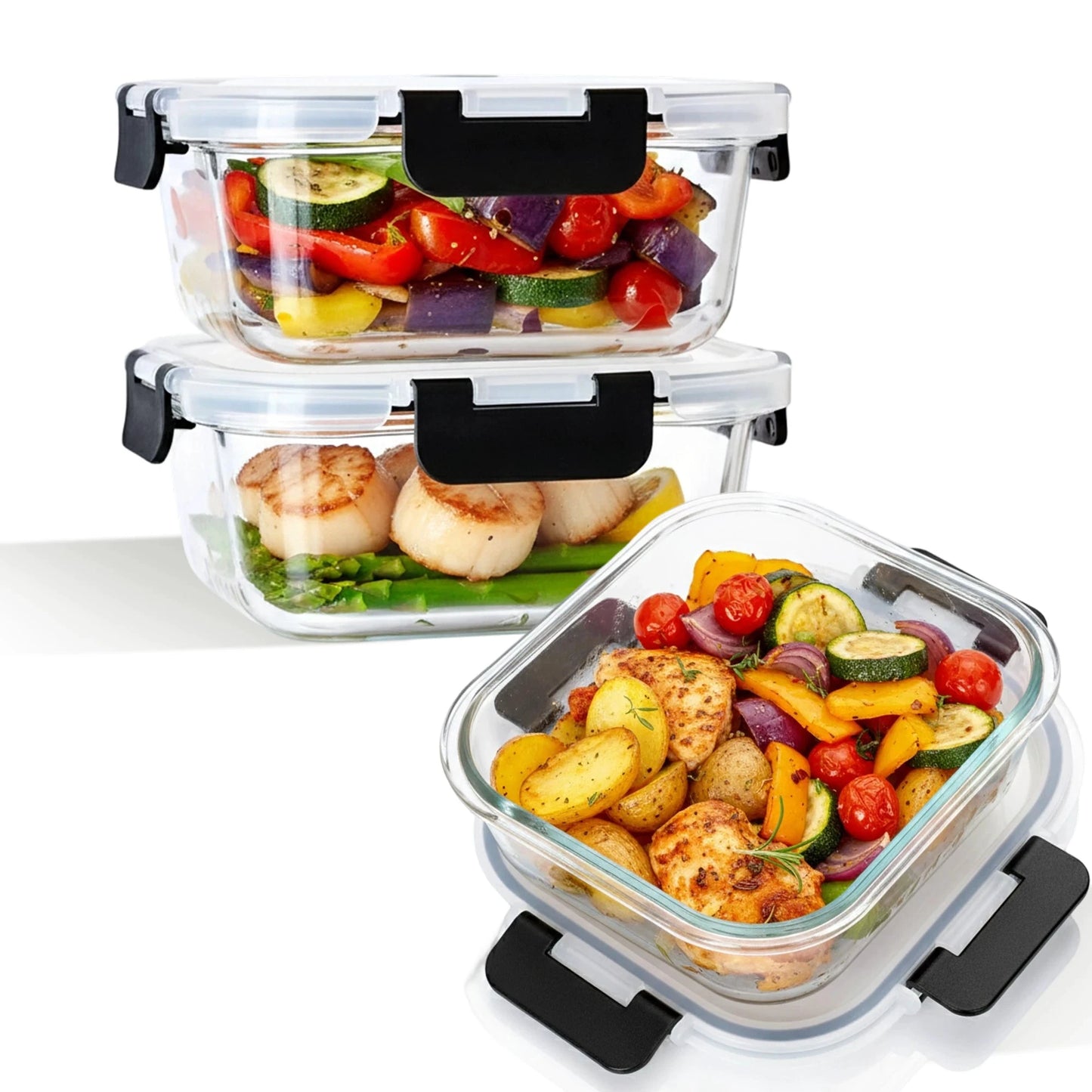 800ml Quadratische Glas-Lunchbox, Mikrowellen- & Ofenfest, Auslaufsichere Luftdichte Bento-Box Aufbewahrungsbehälter, Tragbar für Unterwegs