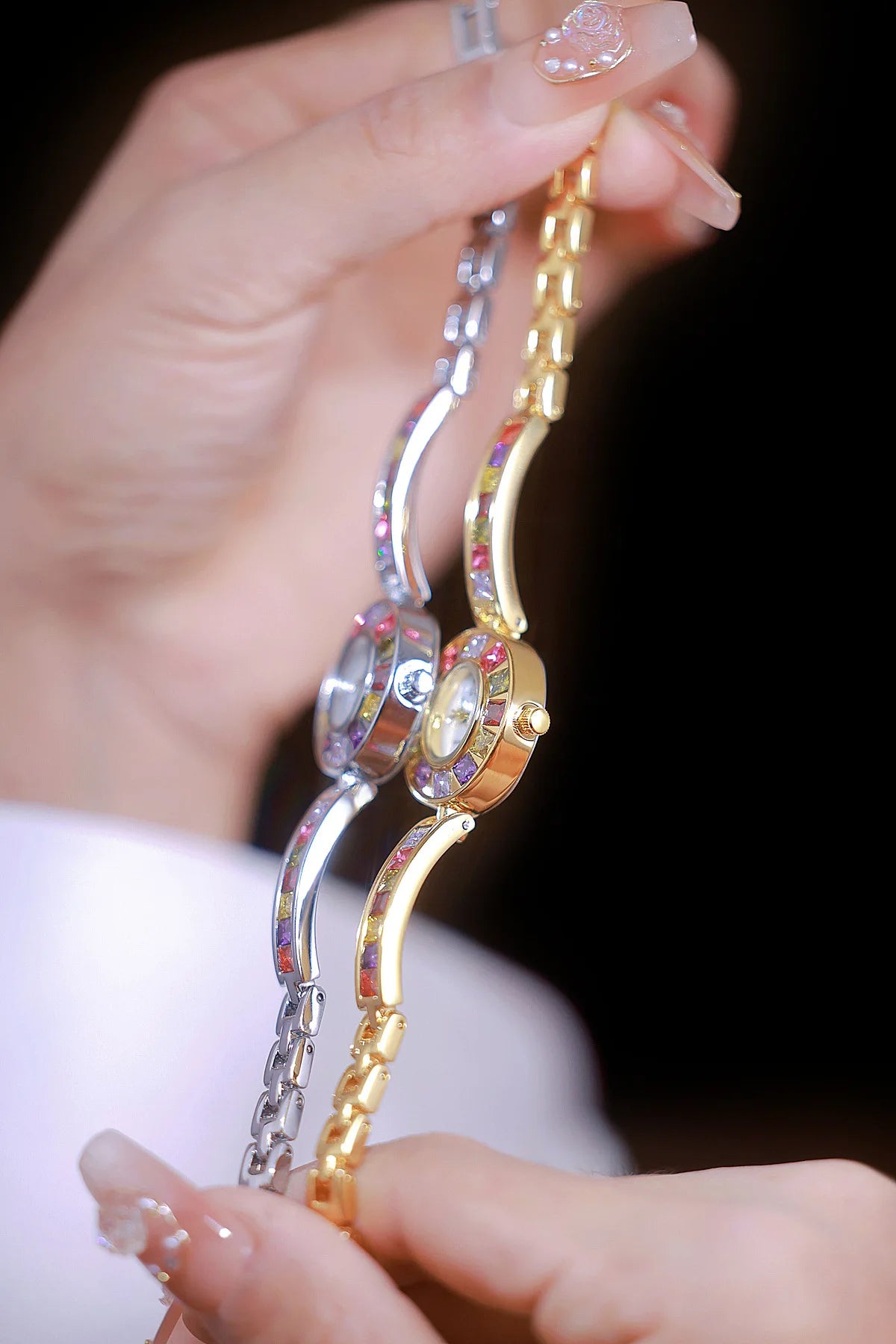 Womens Watch Luxury Fashion Quartz Wristwatches Colored Rhinestone Small Silver Bracelet Watches For Women Gifts