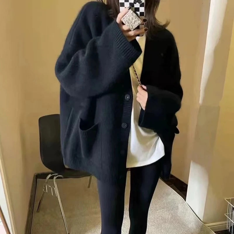 Jielur Damen V-Ausschnitt Strickjacke Mit Knopfleiste - Größe M, Material Polyester Baumwolle, Länge Regular