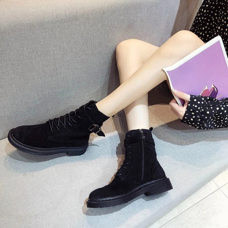 Ghete Shangkaka cu șireturi și căptușeală caldă, negre - Mărimi 36-41, Toc 1-3 cm