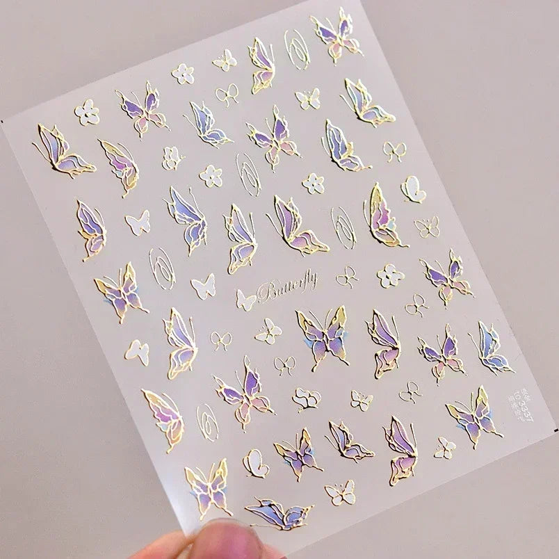 Fantasy Shiny Shell Light Butterfly Rhinestone Bohemia Hot 5D Soft Embossed Relief Nail Art Sticker 3D Decal Decoration Manicure
