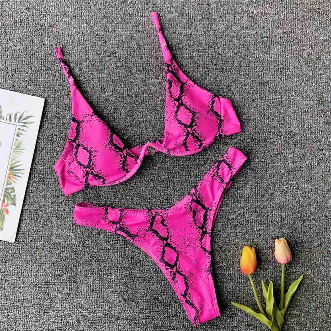 V-bar Bügel Bikini S-XL Damen Schwimmanzug Underwire-Technologie Low Waist Zweiteilig V-Form Bügel Polyester Spandex