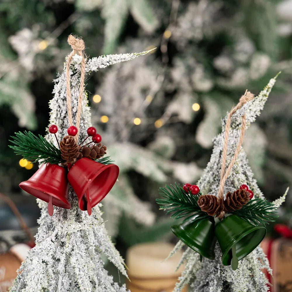 Weihnachts-Jingle-Glocken-Anhänger, doppelte Glocke mit Kiefernbaum-Ornamenten zum Aufhängen an der Tür, Weihnachtsbaum, Weihnachtsfeier-Geschenkdekorationen