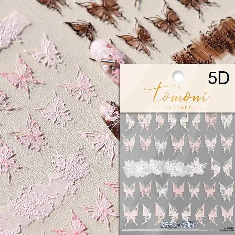 Fantasy Shiny Shell Light Butterfly Rhinestone Bohemia Hot 5D Soft Embossed Relief Nail Art Sticker 3D Decal Decoration Manicure
