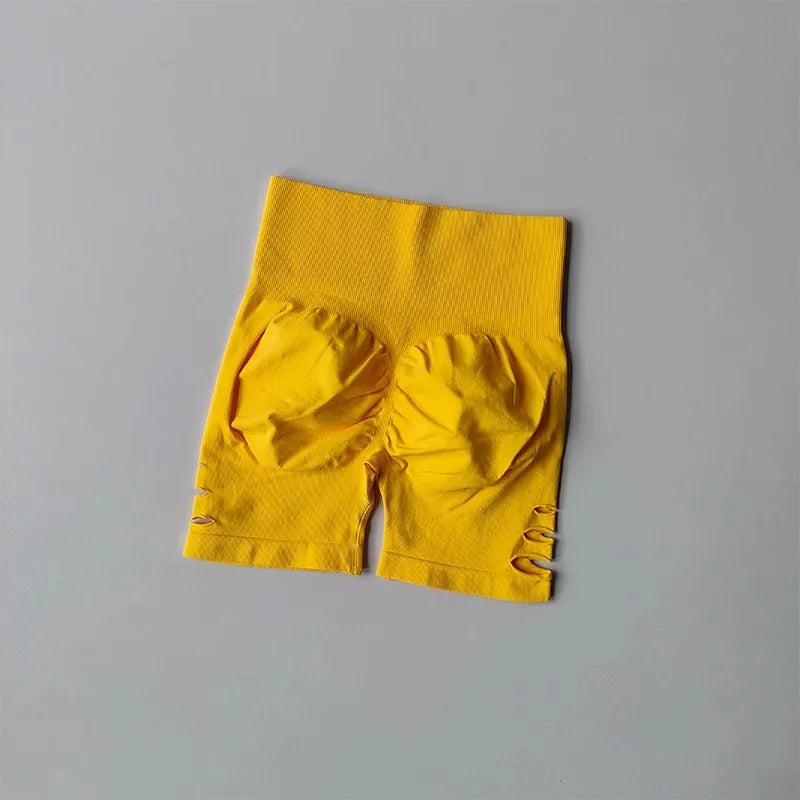 Yoga-Shorts 2025: Damen Yoga Fitness Shorts Peach Hip Lifting Sexy Perforiert - Elastisch Atmungsaktiv Sport Dreiviertel High Waist