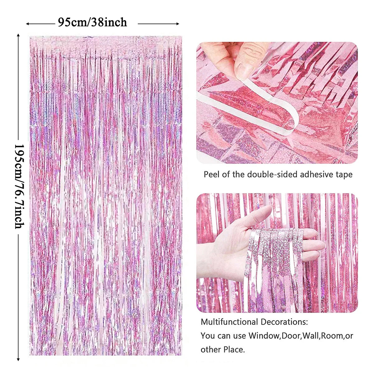 W0020 Lametta-Vorhang Hochzeitdeko - 2 Stück, 2 m, rosa