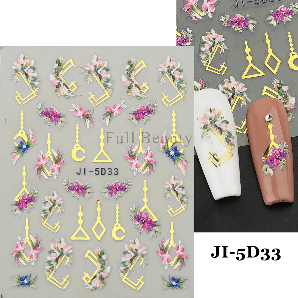 GL5D-K256 5D Sonnenblumen Nagelsticker - Herbstdesign Prägung