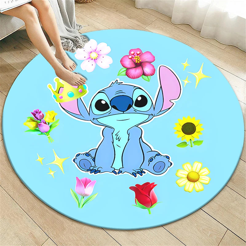 Stitch Cartoon HD Printed Round Carpet for Living Room Rugs Camping Picnic Mats Flannel Anti-Slip Rug Yoga Mat Gifts