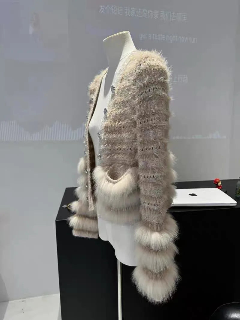 Seoulia V-Ausschnitt Pailletten-Pulli - Gr. M, Stretch, lang