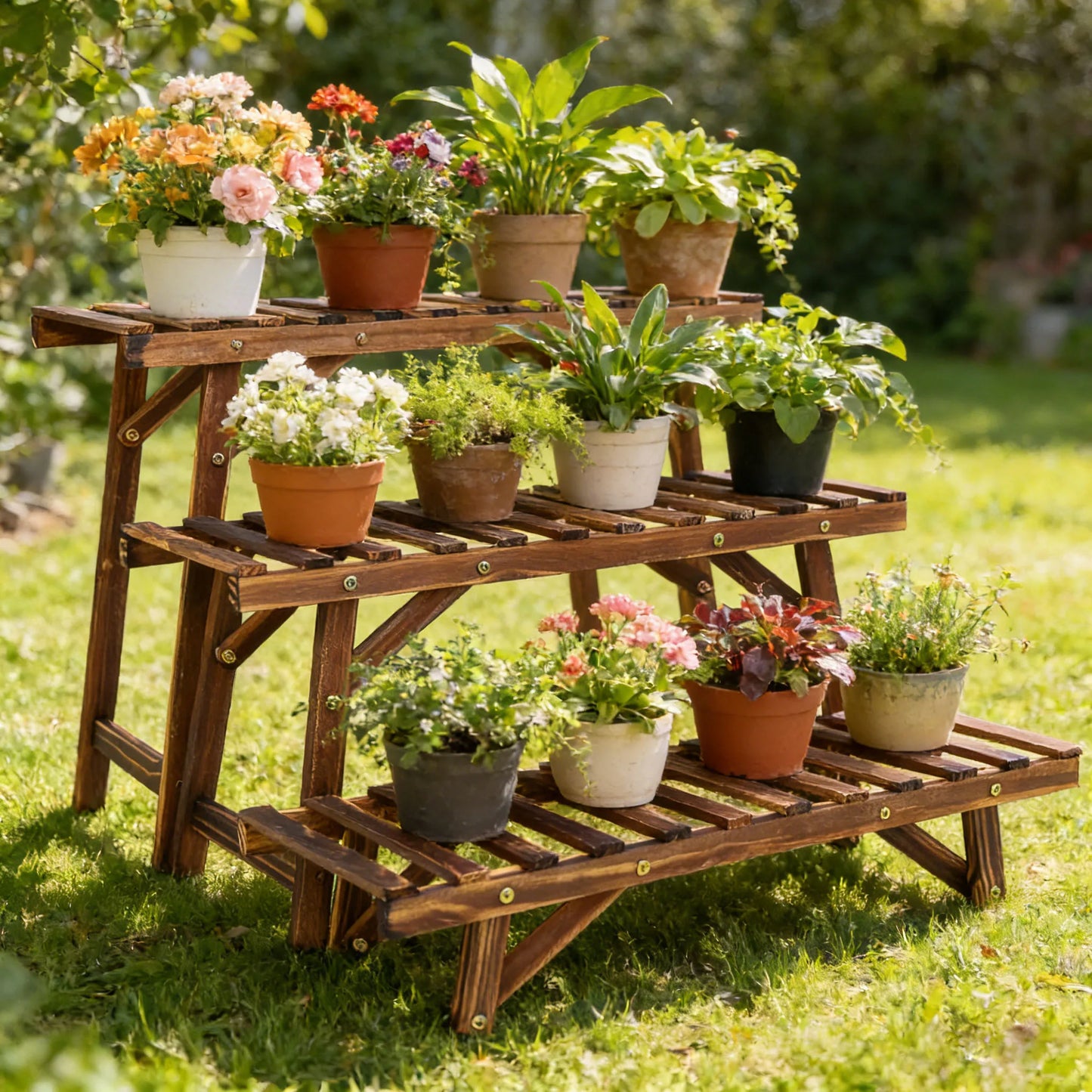 NONE Pflanzenständer Holz 3-Stufig 70x25x12,5 cm Belastbarkeit 15 kg