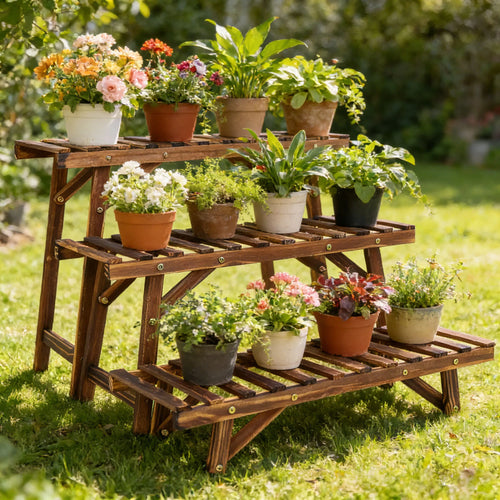 NONE Pflanzenständer Holz 3-Stufig 70x25x12,5 cm Belastbarkeit 15 kg