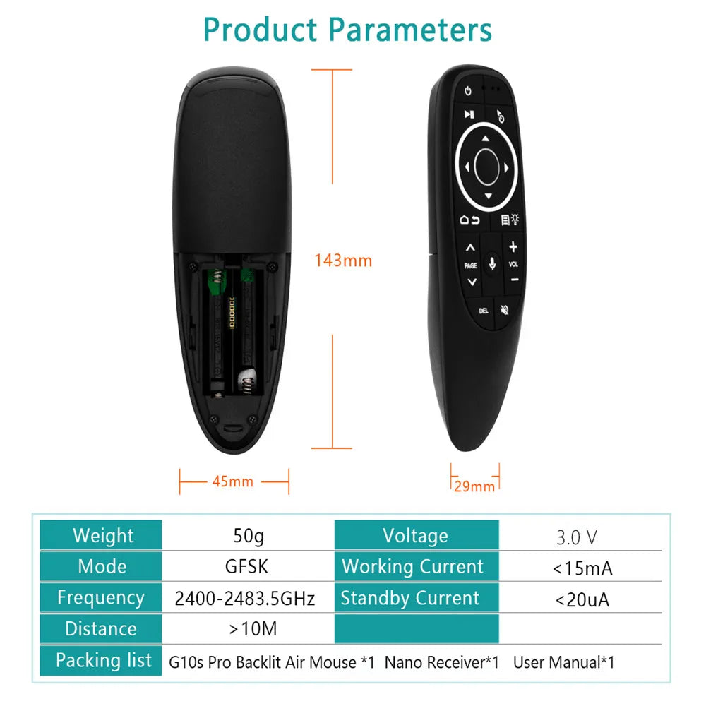 Kebidumei G10S PRO Air Mouse Voice - Giroscop IR 2.4G BT