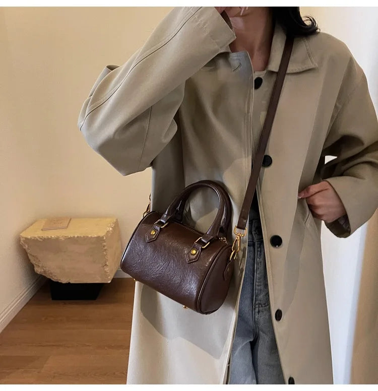 Women Vintage Boston Bag Casual Fashion Crossbody Women's British Style Top-Handle Simple Female Shoulder Bag for Girl