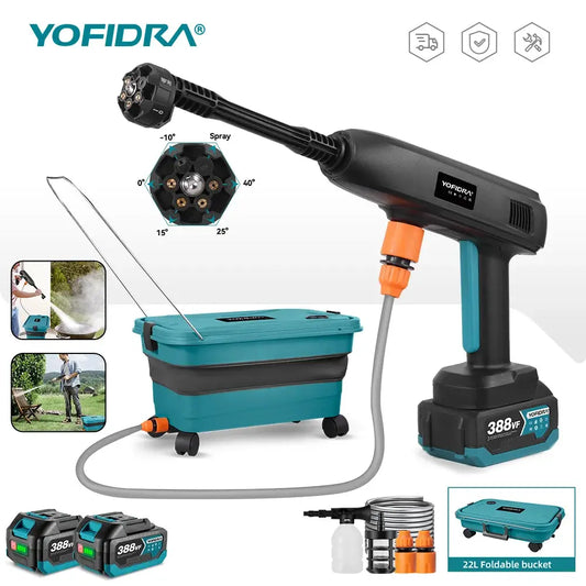 YOFIDRA 6IN1 Hochdruck Elektrische Wasser Spritzpistole Auto Garten Waschmaschine Werkzeug Mit 22L Faltbare Wasser Eimer Für Makita Batterie pin by Golden Bridge Store