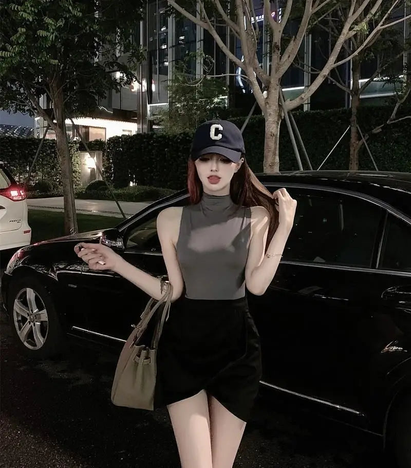 Sexy Tank Top Solid Halter Crop Tops Women Summer Camis Turtleneck Camisole Fashion Casual Tube Female Sleeveless Cropped Vest