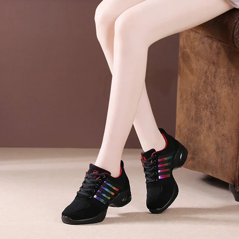 Dance Sneakers for Woman Jazz Shoes Mesh Modern Outsole Dance Sneakers Breathable Lightweight Dancing Fitness Shoes for Women