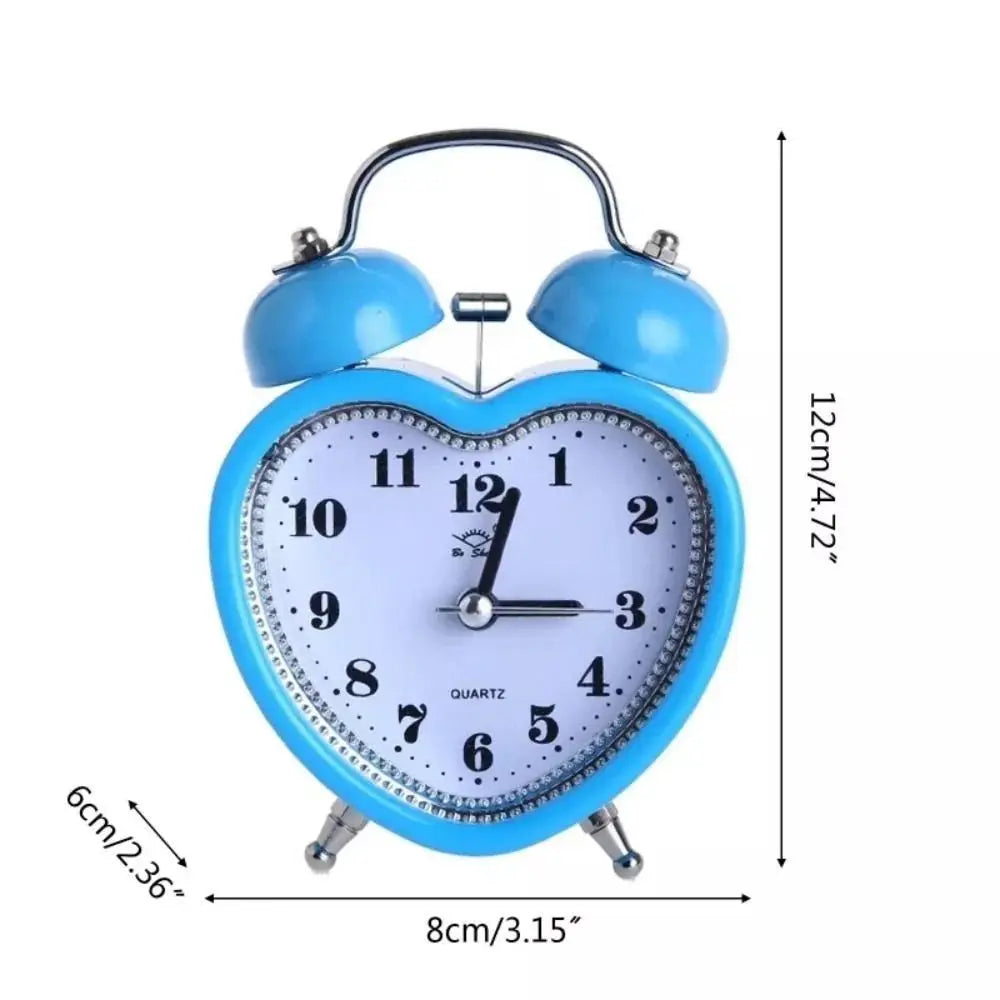 New Heart Shape Alarm Clock Night Light Creative Snooze Wake Up Clocks Metal Girls No Ticking Time Clocks