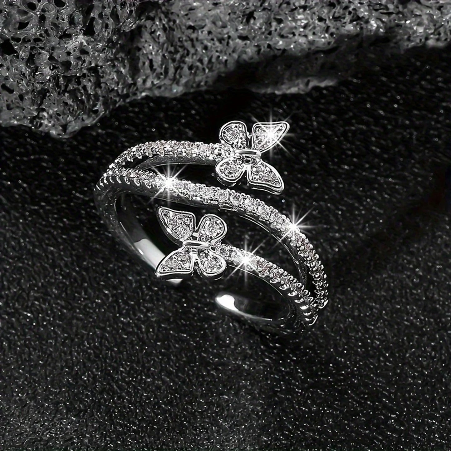 Inel elegant și reglabil cu fluture dublu, inel cu trei straturi, inel personalizat pentru degetul arătător, potrivit pentru purtare zilnică și cadou