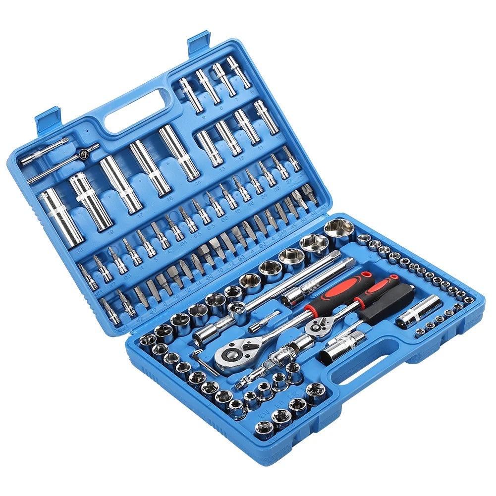 Ratchet Wrench Set 1/4in 1/2in CR40 Stahl-Sockel-Set Werkzeugkasten + Box Handwerkzeug-Kits Sockel-Set Stahl-Sockel-Set-Werkzeug-Kit