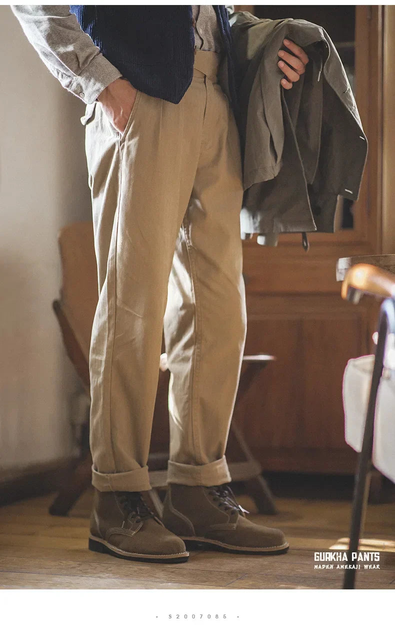 maden adjustable high waist khaki cargo pants vintage style for men