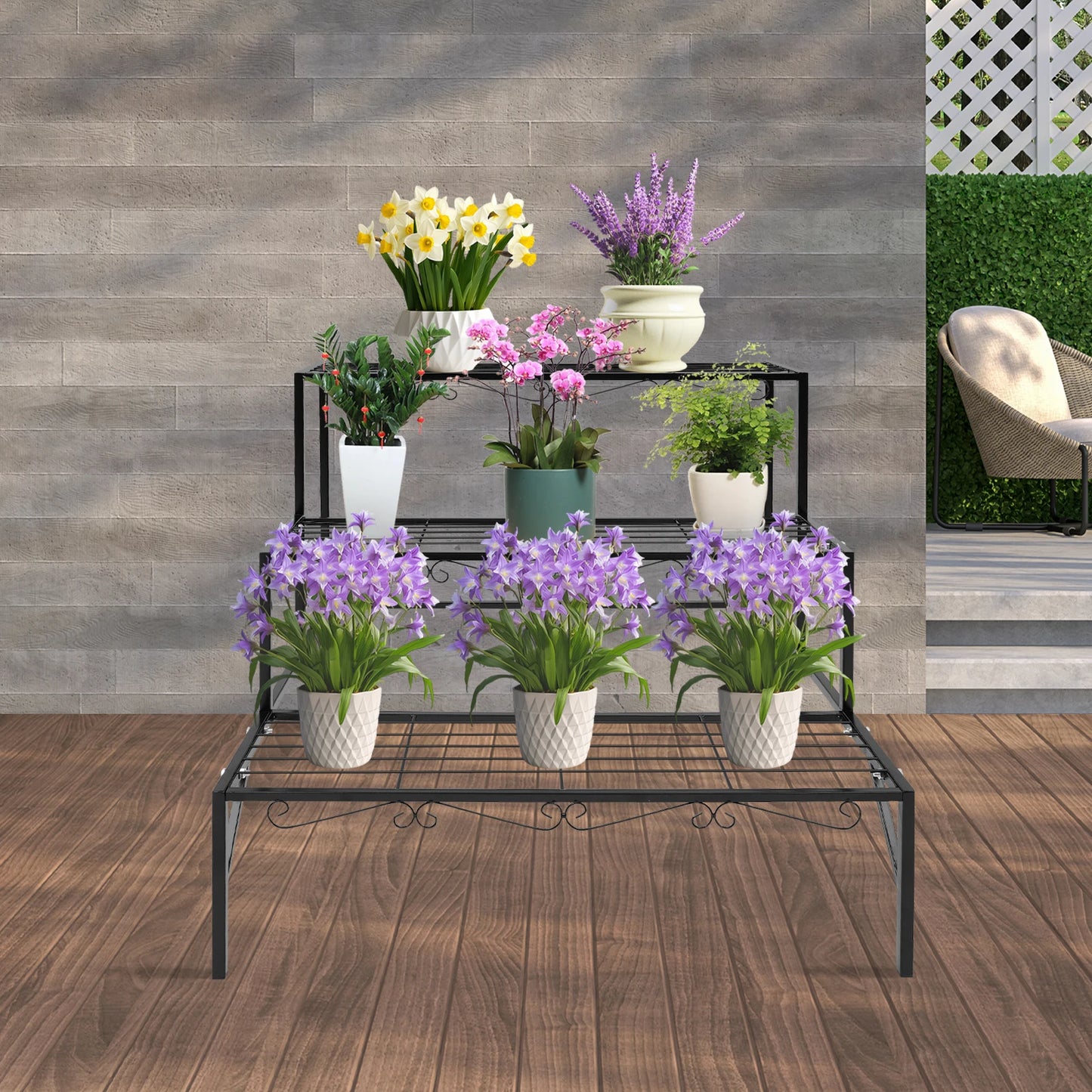 NONE Blumentopf-Präsentationsständer 3-stöckig 70x58x60 cm Metall