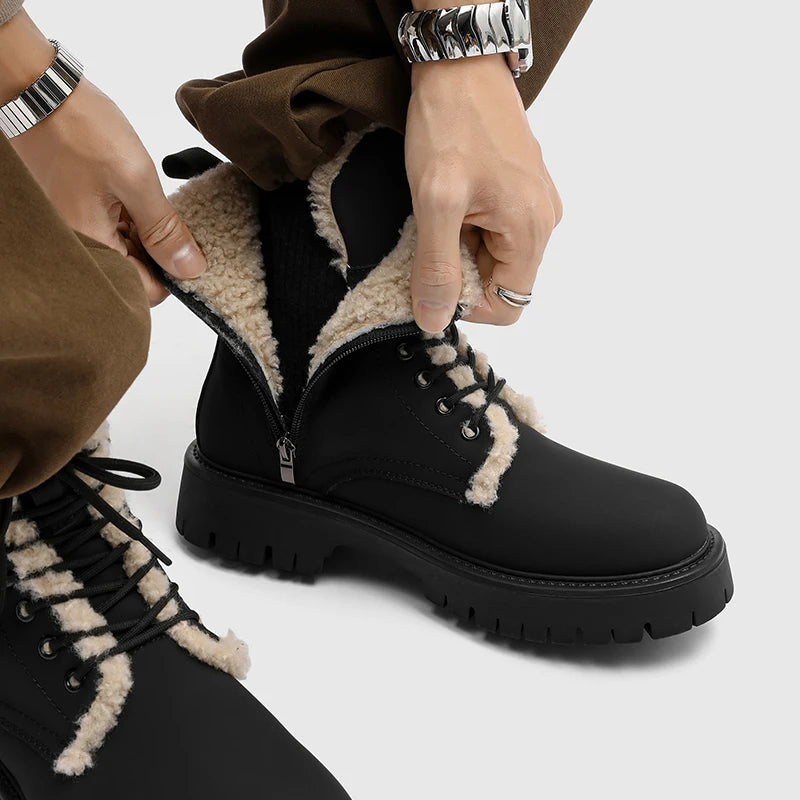 CN Fujian Warme Bequeme Schnürstiefel Leder Veloursleder - Absatz 3-5 cm Innen PU Kurzplüsch