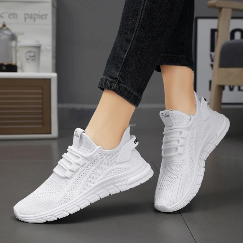 Lucyever L6228 Atmungsaktiv Sneaker - Weiß Mesh Slip On