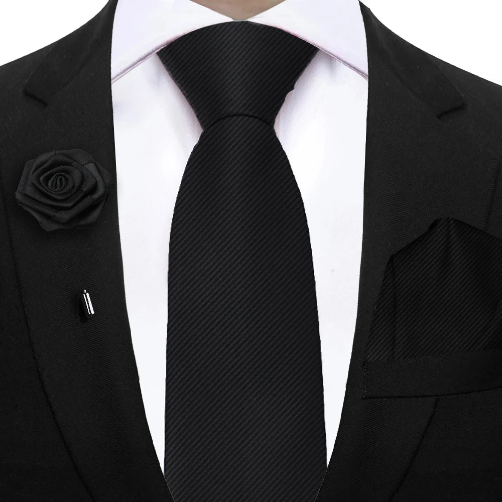 Simplicity Mens Ties Solid NeckTie Pocket Square Floral Brooch Set Men's Wedding Tie Suit Accessories Fit Group Holiday Party