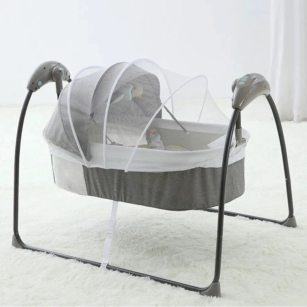 Bequemes 3-in-1-Baby-Elektro-Schüttelbett mit Fernbedienung, Musik und Moskitonetz, sichere Schlaflösung für Kleinkinder von 0–12 Monaten by Golden Bridge Store