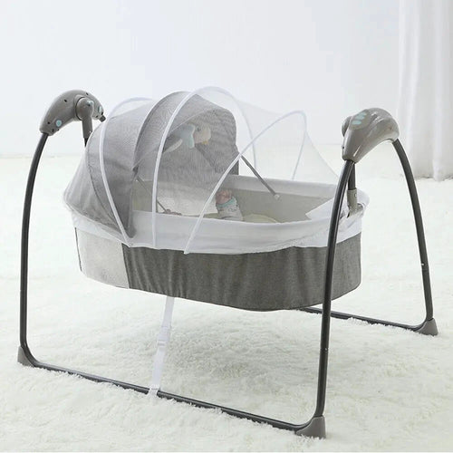 Bequemes 3-in-1-Baby-Elektro-Schüttelbett mit Fernbedienung, Musik und Moskitonetz, sichere Schlaflösung für Kleinkinder von 0–12 Monaten by Golden Bridge Store