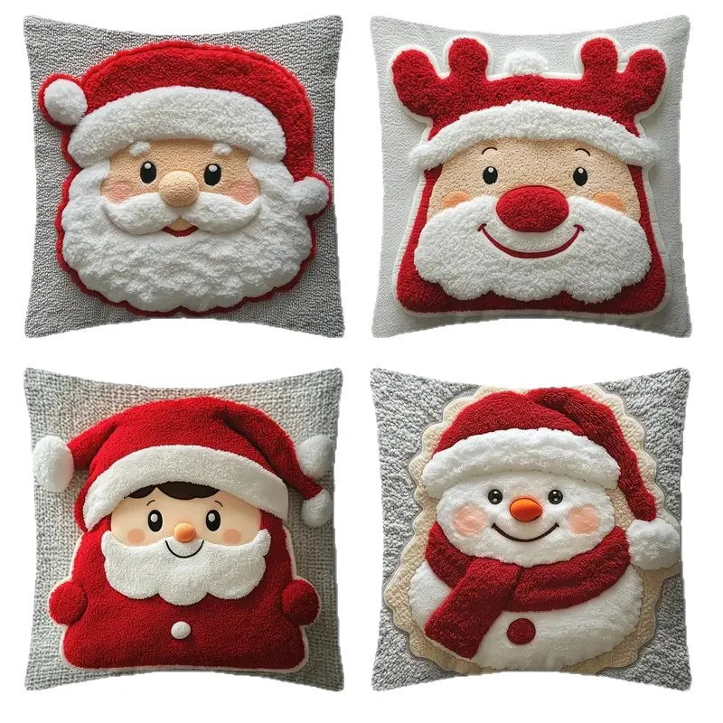 Christmas Pillow Cover Snowman and Reindeer Digital Print Sofa Cushion for Home Office and Living Room Festive Decoration