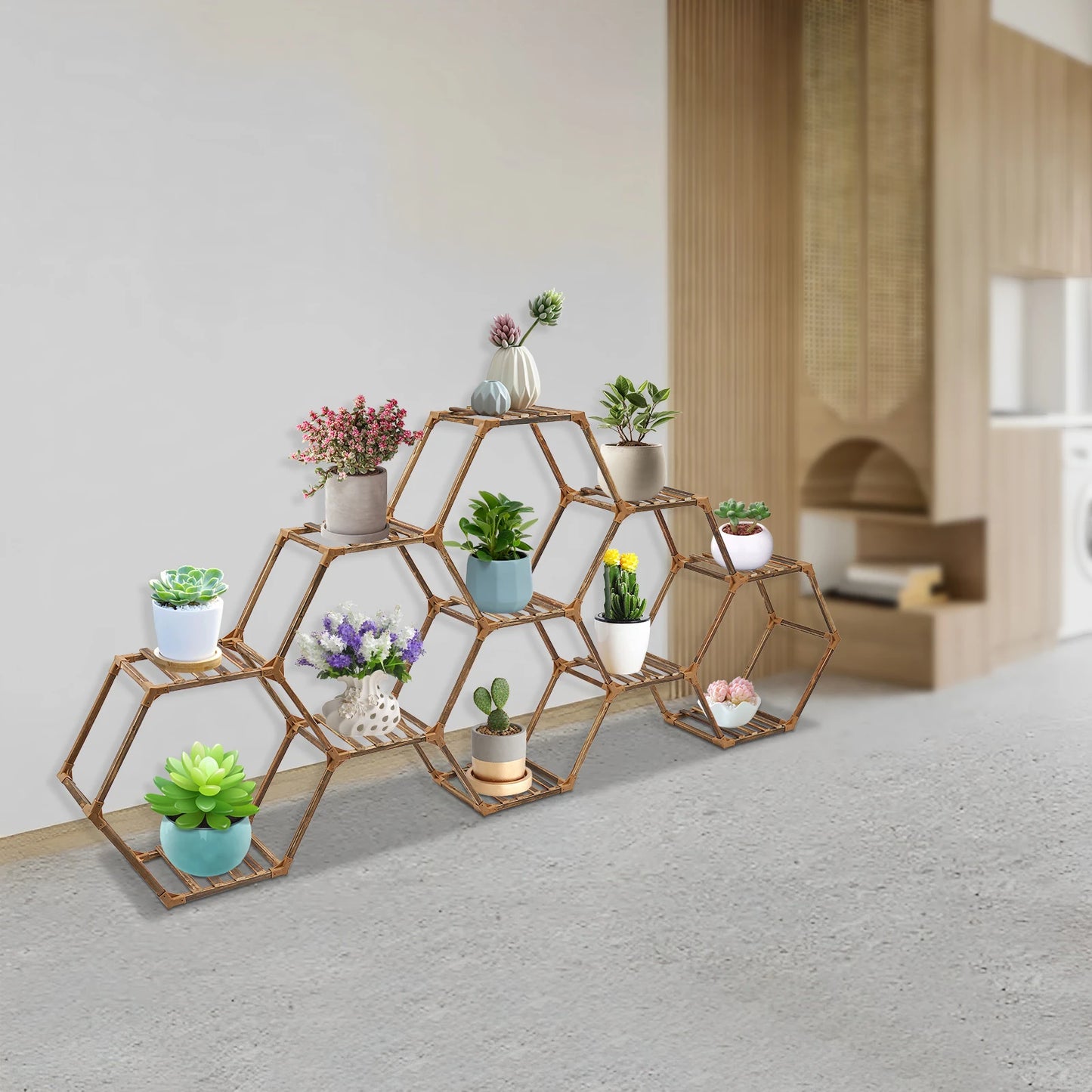 HolzKraft Blumenregal 11 Ebenen Holz Hexagonrahmen Innenbereich