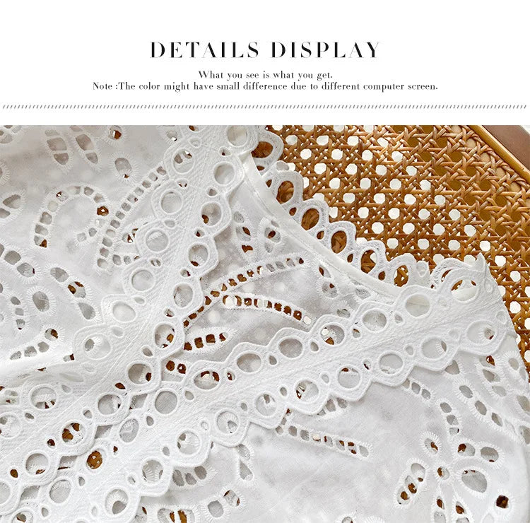 Floral Eyelet Embroidery White Blouse Women's Long Sleeve V-Neck Casual Cotton Shirt 2025 Spring/Summer New in Holiday Clothes