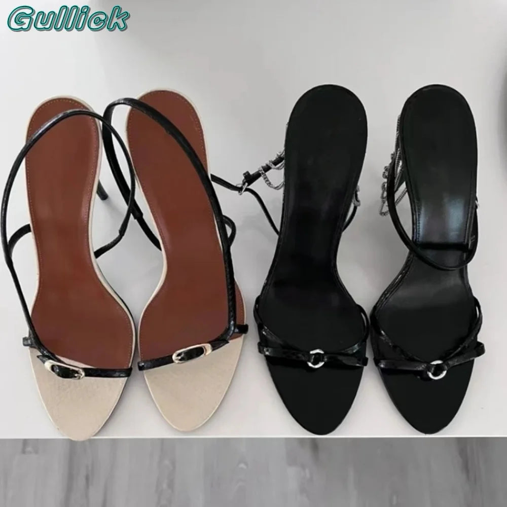 Slingback Strappy Open Toe Sandals Metal Stylish Stiletto High Heels Buckle Strap Sexy 2024 Women Luxury Summer New Tends